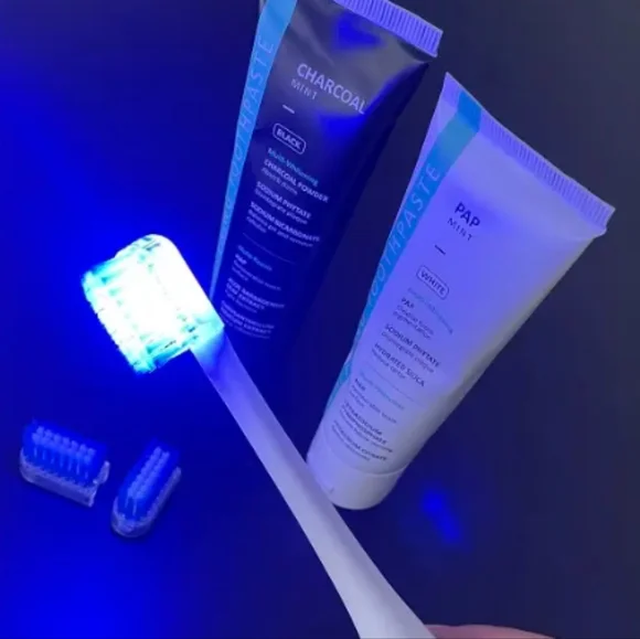 Teeth Whitening Kit: led toothbrush and activated charcoal toothpaste
